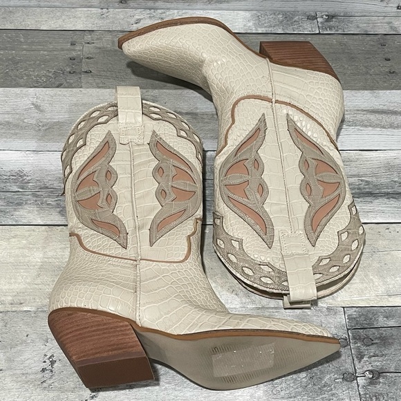 Steve Madden Women’s Wynter Leather Cowboy Boots - Bone Multi - Picture 10 of 15